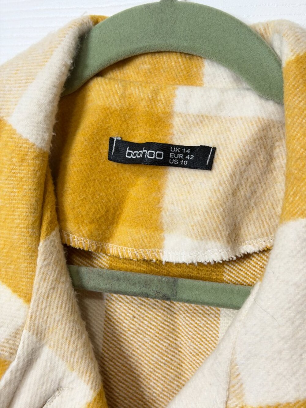 Yellow Plaid Flannel Coat- Boohoo Women's 10 - Picture 2 of 4